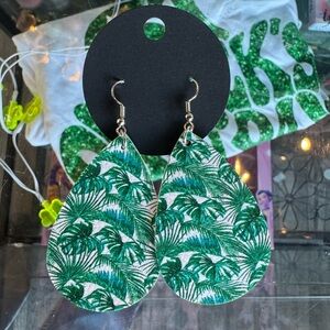 Tropical Green Leaf Earrings